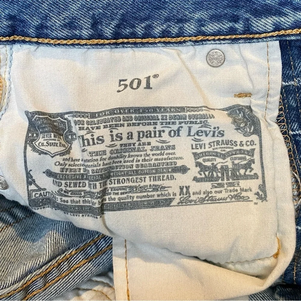 LEVI’S 501 Blue Buttoned Fly Raw Hem Jean Shorts Size 24